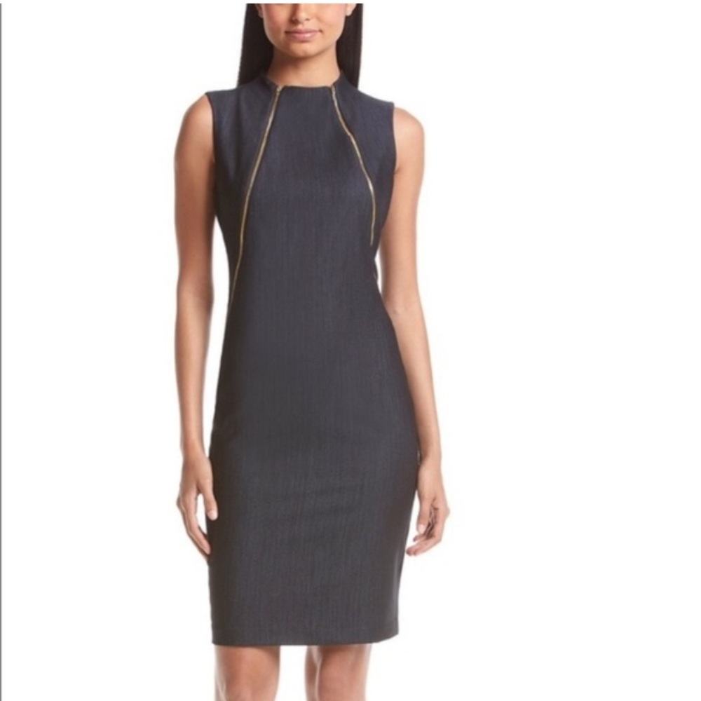Calvin Klein Double Zipper Denim Sheath Dress Size 2